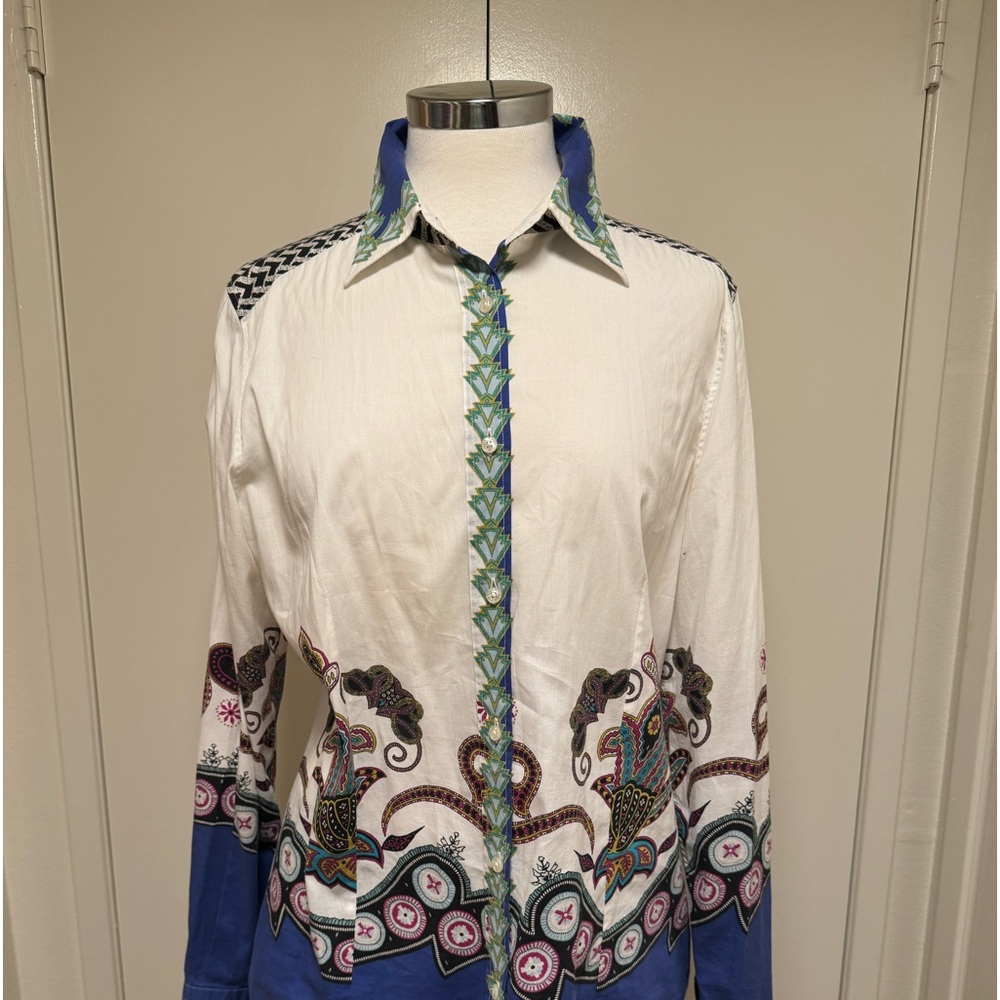 Etro Milano Cotton Button Down Shirt Top IT 44 US 8 Paisley Multicolored